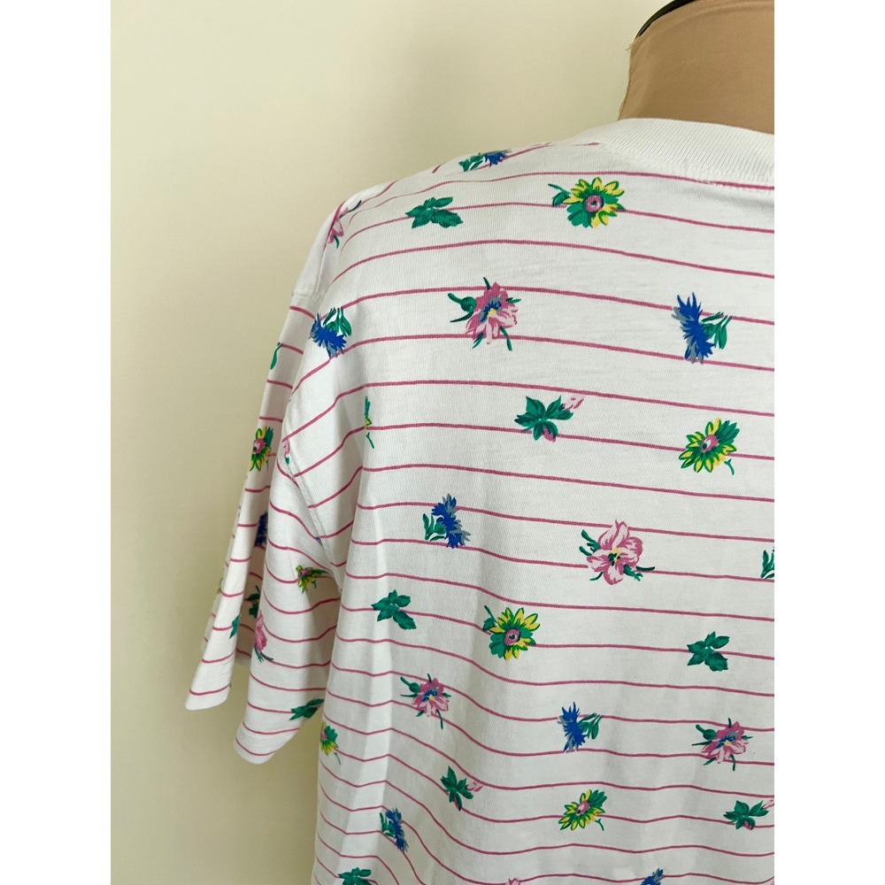 Vintage 90s Striped Floral T Shirt - Picture 5 of 6